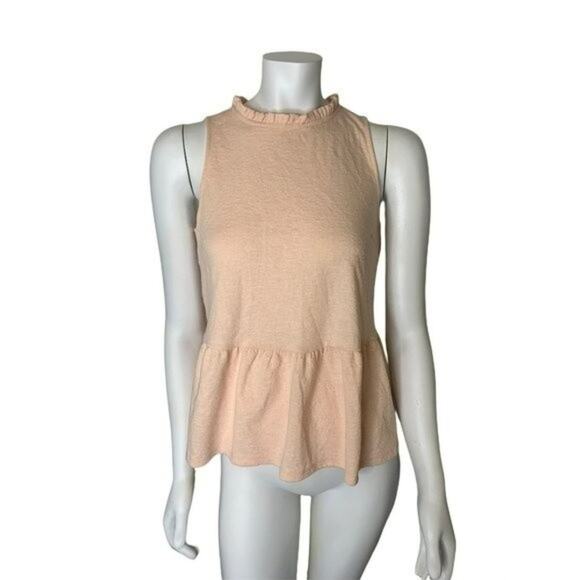 Banana Republic XS sleeveless blouse peach pink button neck keyhole, ruffles - Picture 1 of 8
